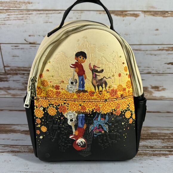 Loungefly Disney Pixar Coco Mini Backpack Black Tan - Picture 1 of 11